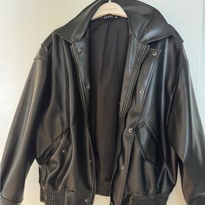 Lioness oversized black leather bomber